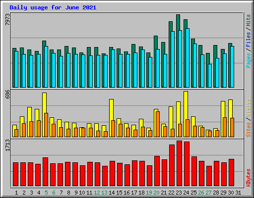 Daily usage for June 2021